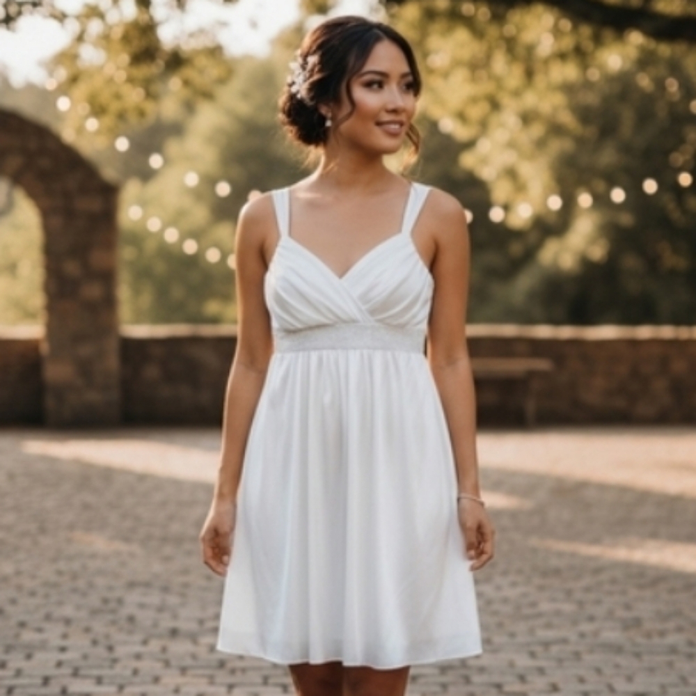 My Michelle Ivory Iridescent Beaded Embellishment Satin Dress